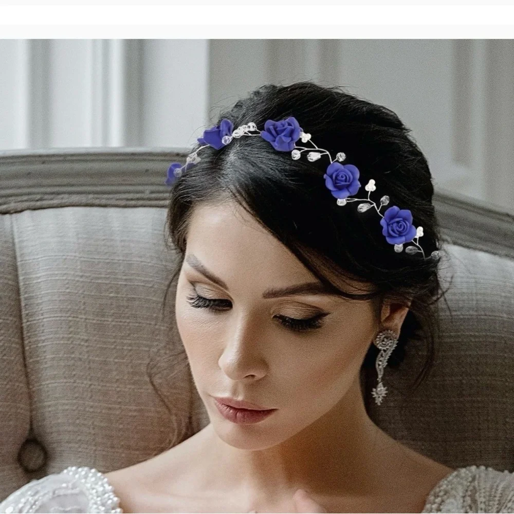 Royal Blue Rose Ribbon Headband